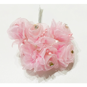 72 Organza & Rhinestone Craft Roses - Pink