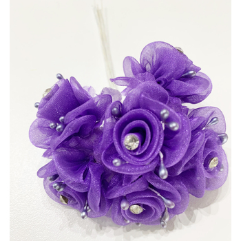 72 Organza & Rhinestone Craft Roses - Purple