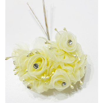 72 Organza & Rhinestone Craft Roses - Yellow