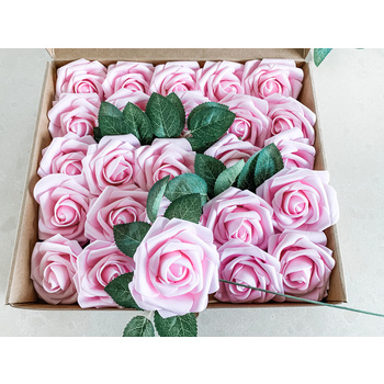 25pk - Pink Foam Roses - 7.6cm on stem/pick