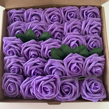 25pk - Light Purple Foam Roses - 7.6cm on pick