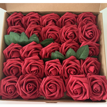 25pk -  Red Foam Roses - 7.6cm on stem/pick