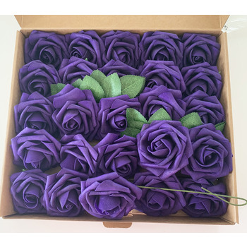 25pk - Dark Purple  Foam Roses - 7.6cm on stem/pick