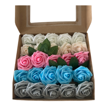 25pk - Mixed Foam Roses - 7.6cm on stem/pick - Blue/Pink/White/Silver/Ivory