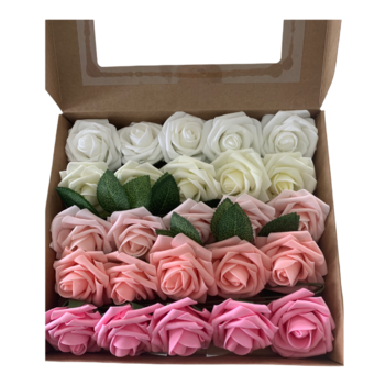 25pk - Mixed Foam Roses - 7.6cm on stem/pick - Pink/White