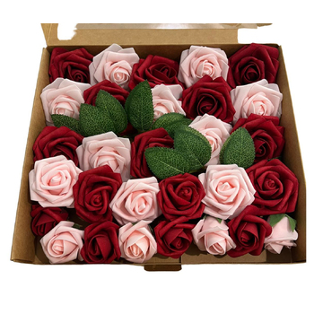 25pk - Mixed Foam Roses  on stem/pick - Red & Pink