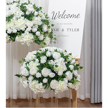 50cm Floral Rose/Ivy Ball Arrangement - White/Cream