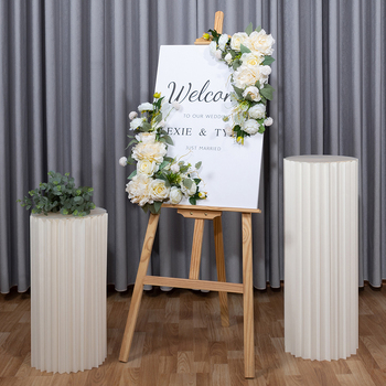 2pc Set - White/Cream Rose & Silver Dollar Floral Arch/Sign Corner Arrangment