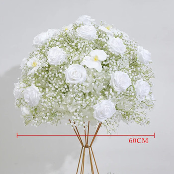 60cm Rose, Orchid and  Babies Breath Floral Ball Arrangement - White