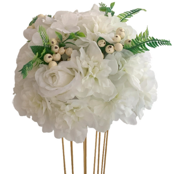 30cm Floral Rose & Hydrangea Ball Arrangement - White/Cream