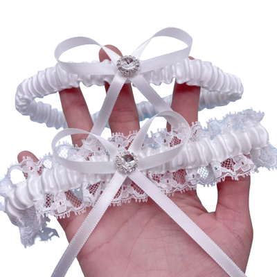 White Bridal Wedding Garter - 2pcs Set