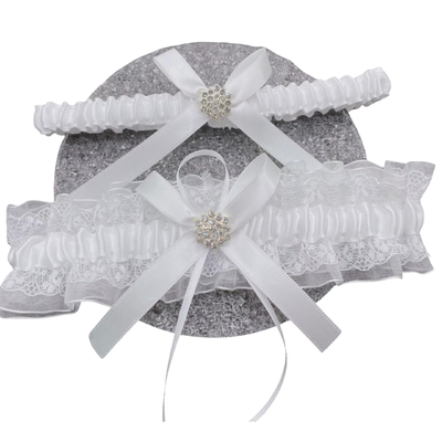 White Bridal Wedding Garter - 2pcs Set
