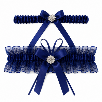 Navy Satin Bridal Wedding Garter - 2pcs Set