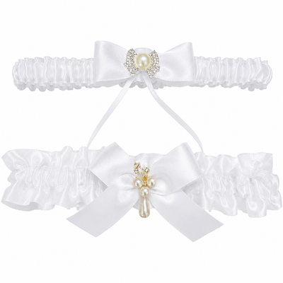 Satin Bridal Wedding Garter White  - 2pcs Set