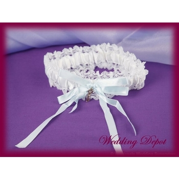 Garter Wedding - Satin and Lace with Gold Key - Blue & White CLEARANCE