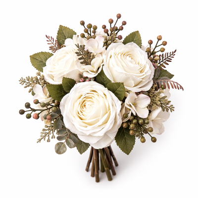 White Rose Bridal Bouquet – Artificial Flowers – 33cm