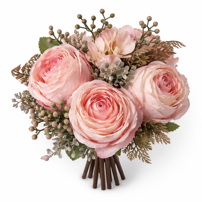 Pink Rose Bridal Bouquet – Artificial Flowers – 33cm