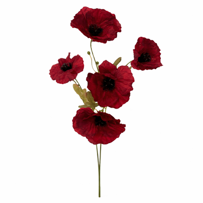 Dark Red Poppy Spray Stem - 76cm – 5 Head