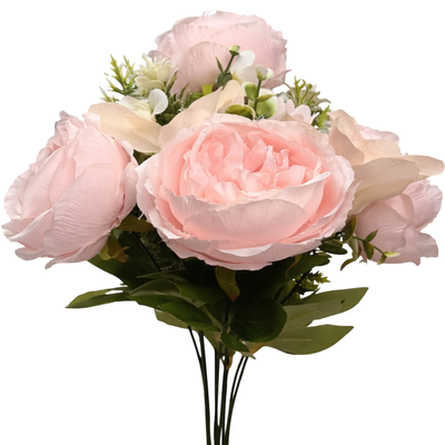 50cm - Soft Pink 11 Head Peony and Mixed Flower Bush Artifical