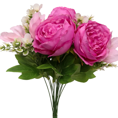 50cm - Fushia 11 Head Peony and Mixed Flower Bush Artificial