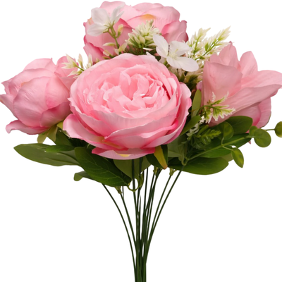 50cm - Pink 11 Head Peony and Mixed Flower Bush Artifical