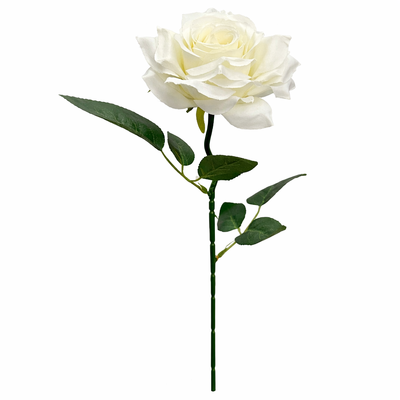 White Open Rose Stem 50cm Artificial – Single Stem