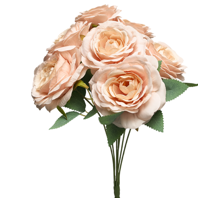 43cm - Peachy Pink 7 Head Artificial Rose Bush