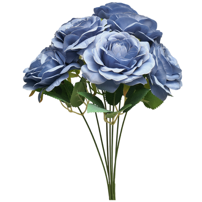 43cm - Blue 7 Head Artificial Rose Bush