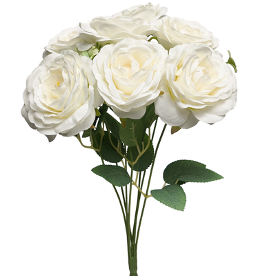 43cm - White/Cream 7 Head Artificial Rose Bush