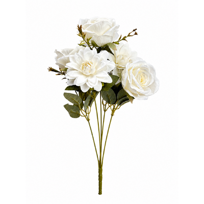 Artificial White Rose & Dahlia Bush 45cm