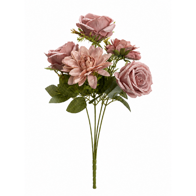 Artificial Dusty Pink Rose & Dahlia Bush 45cm
