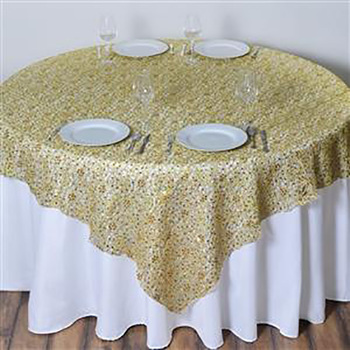 Gold Sequin Studded Table Square Overlay 228cm 