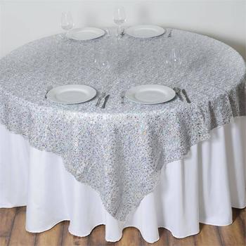Silver Sequin Studded Table Square Overlay 228cm