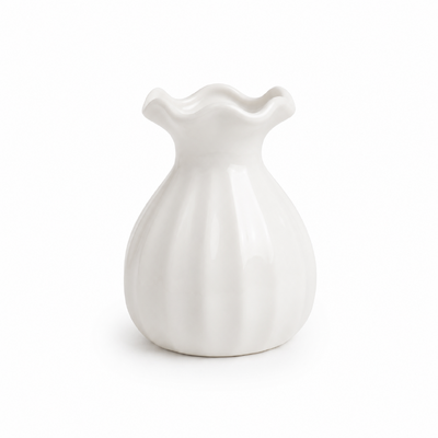 Small White Ceramic Scalloped Rim Bud Vase 9cm