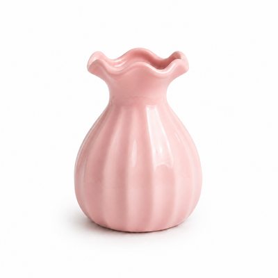 Small Pink Ceramic Scalloped Rim Bud Vase 9cm