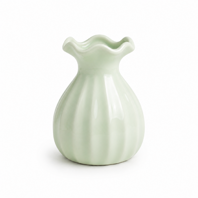 Small Green Ceramic Scalloped Rim Bud Vase 9cm
