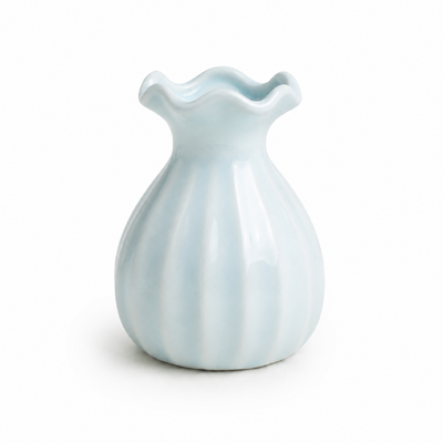 Small Blue Ceramic Scalloped Rim Bud Vase 9cm
