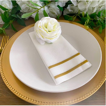 50pcs - White Paper Dinner Napkin - Gold Stipe Detail