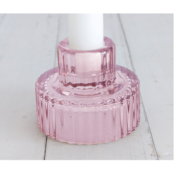 Pink - Ribbed Glass Taper/Dinner Candle Holder - Style 1