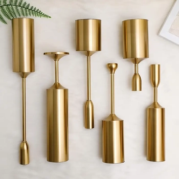 thumb_6 Pc Set - Gold Metal Taper/Dinner Candle Holder
