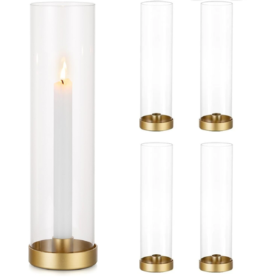 Set of 4 - Hurricane with Gold Base Dinner/Taper Candle Holder Set