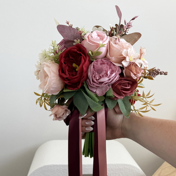 Artificial Bridal Bouquet - Red, Pink & Cream Mix