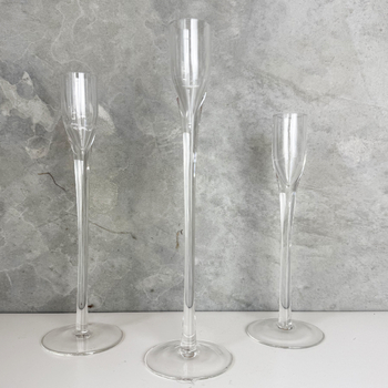 3pk Long Stemmed (20cm, 23cm, 26cm) Glass Dinner/Taper Candle Holders