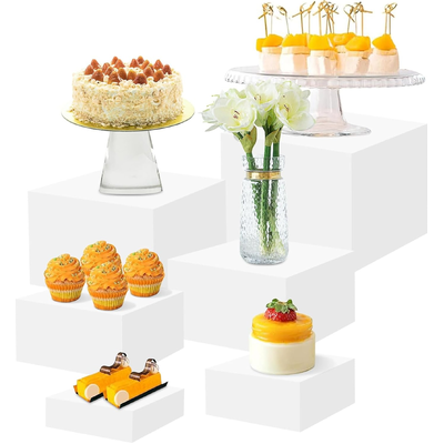 White Square Table Centerpiece Risers – 6 Piece Display Set