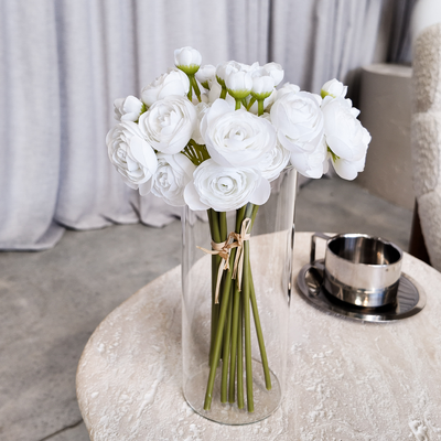 Mini Ranunculus – White – 6 Stem Artificial Flower Bunch