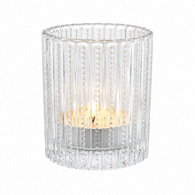 Clear Dotty Ribbed Glass Tealight Candle Holder 6.3cm