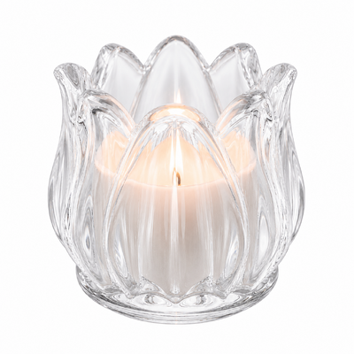 Clear Glass Tulip Tealight Candle Holder 7cm
