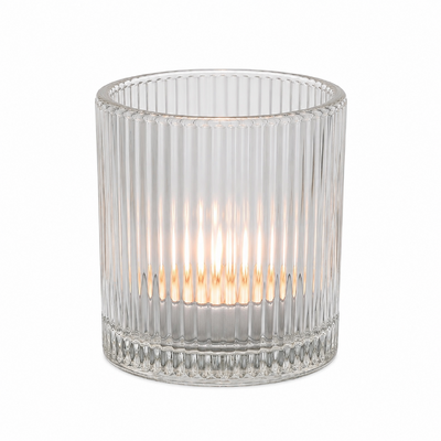 Clear Ribbed Glass Tealight Candle Holder 6.5cm