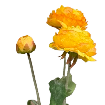 52cm Artificial 3 Head Ranunculus Flower Spray – Yellow