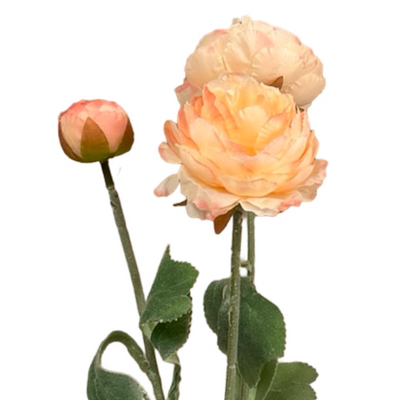 52cm Artificial 3 Head Ranunculus Flower Spray – Peach